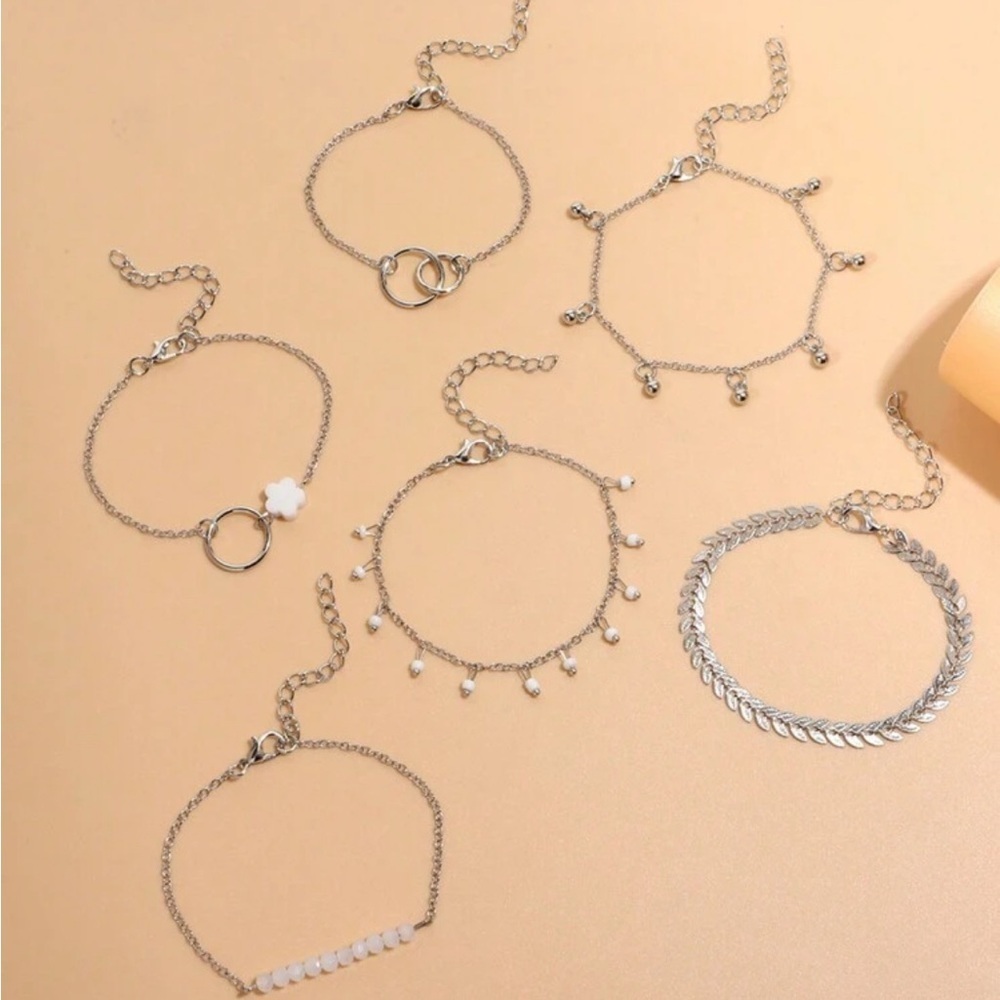 Dainty Silver Charm Bracelets | Stackable Jewelry Set - Picture 4 of 8